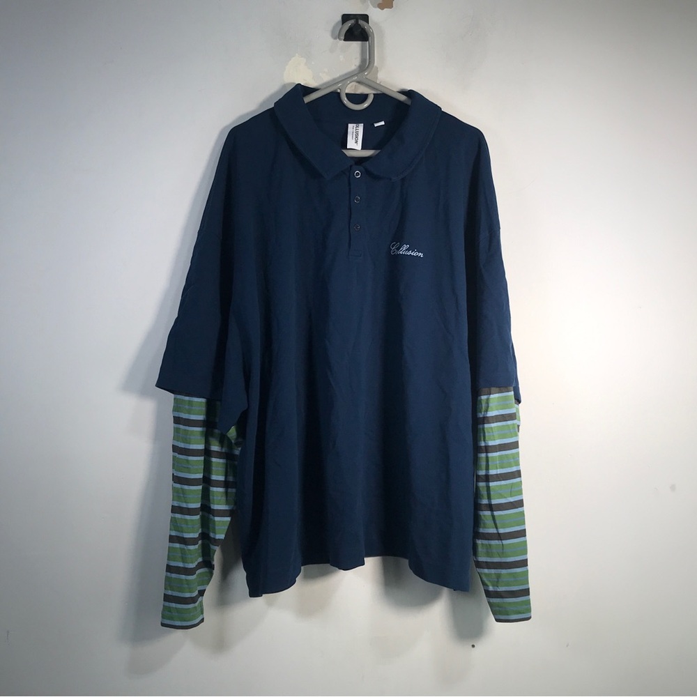 Collusion Layered Polo Shirt, Men's Size 2XL - Navy/Green
